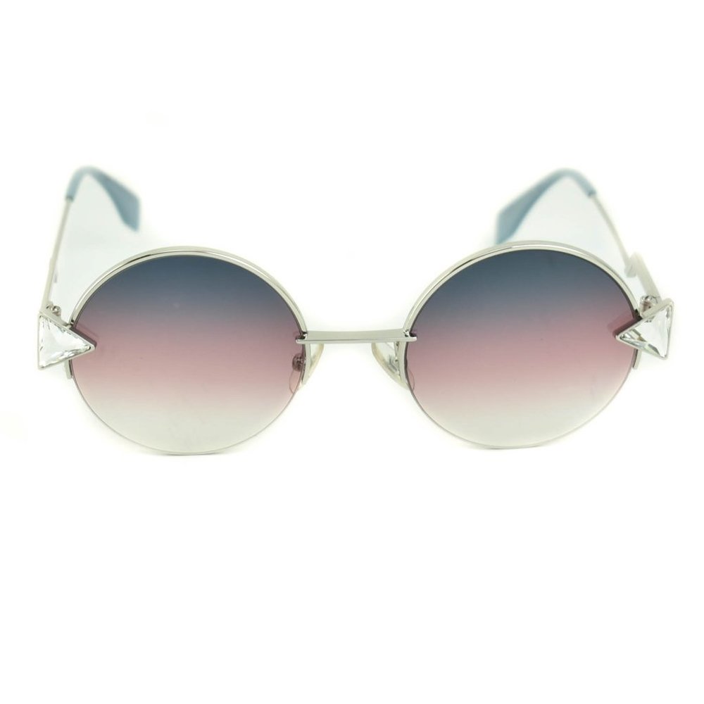 FENDI Silver/Blue Crystals Logo Sunglasses (nn) - Picture 4 of 10